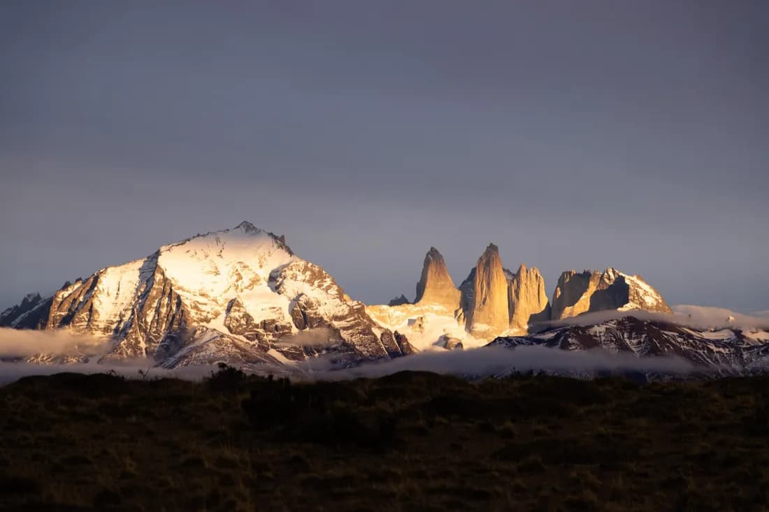 Golden light on the Torres del Paine massif