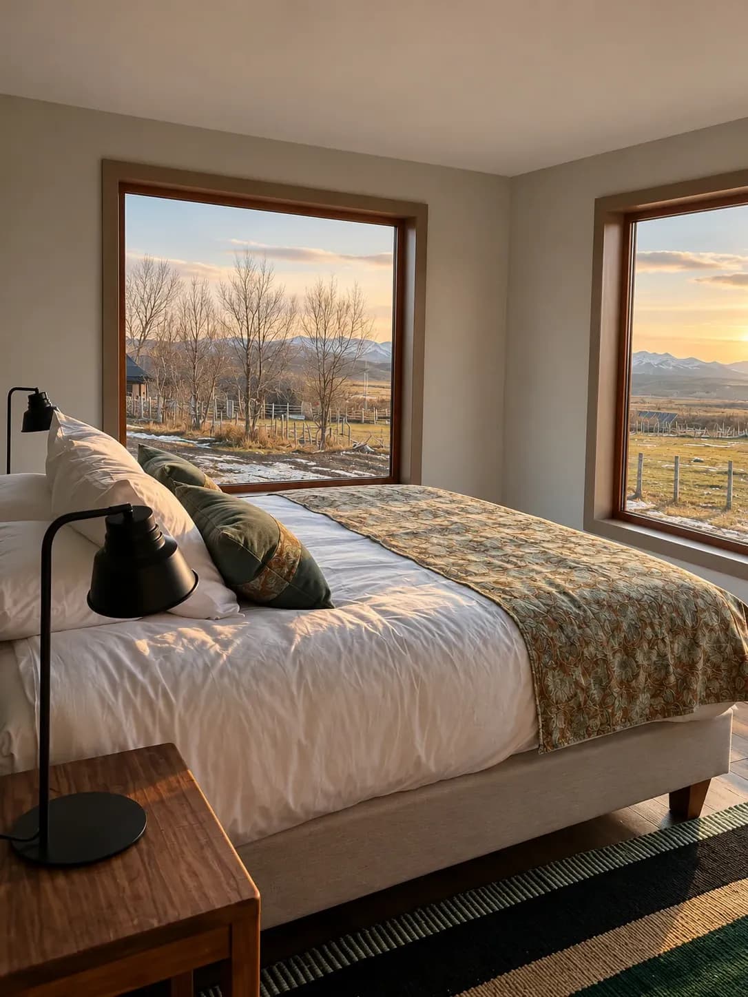 A single suite at the lodge with its bed made up